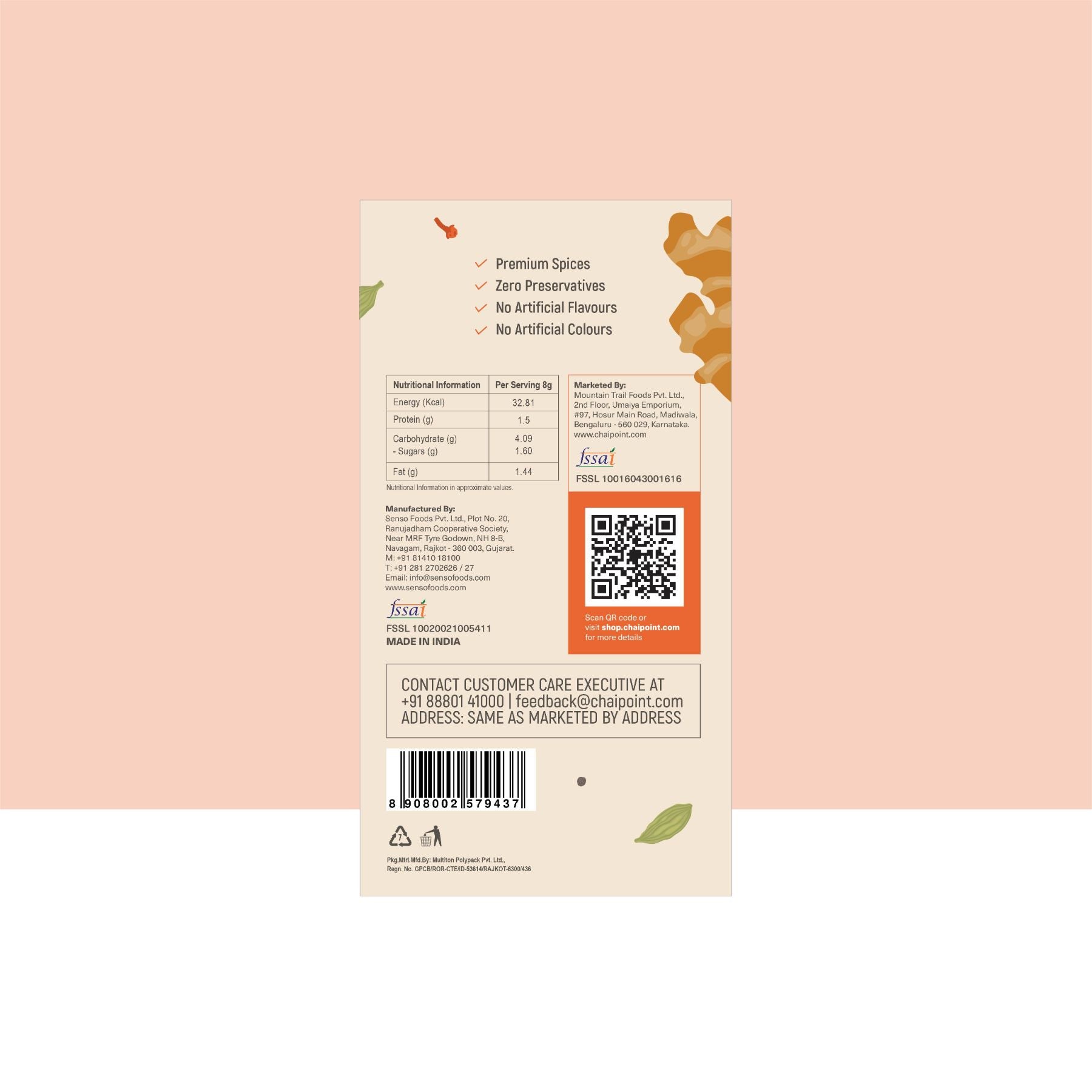 Instant Masala Tea Premix – No Sugar Added 10 Sachets (8g Each)
