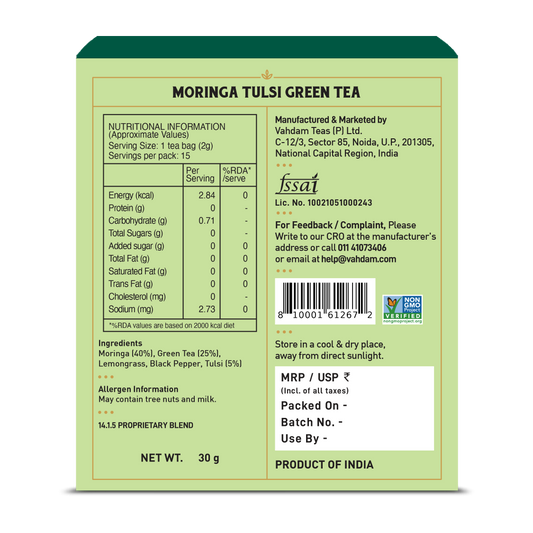 【VAHDAM】 Moringa Tulsi Green Tea, 15 Count｜モリンガ トゥルシー グリーンティー｜15 Count