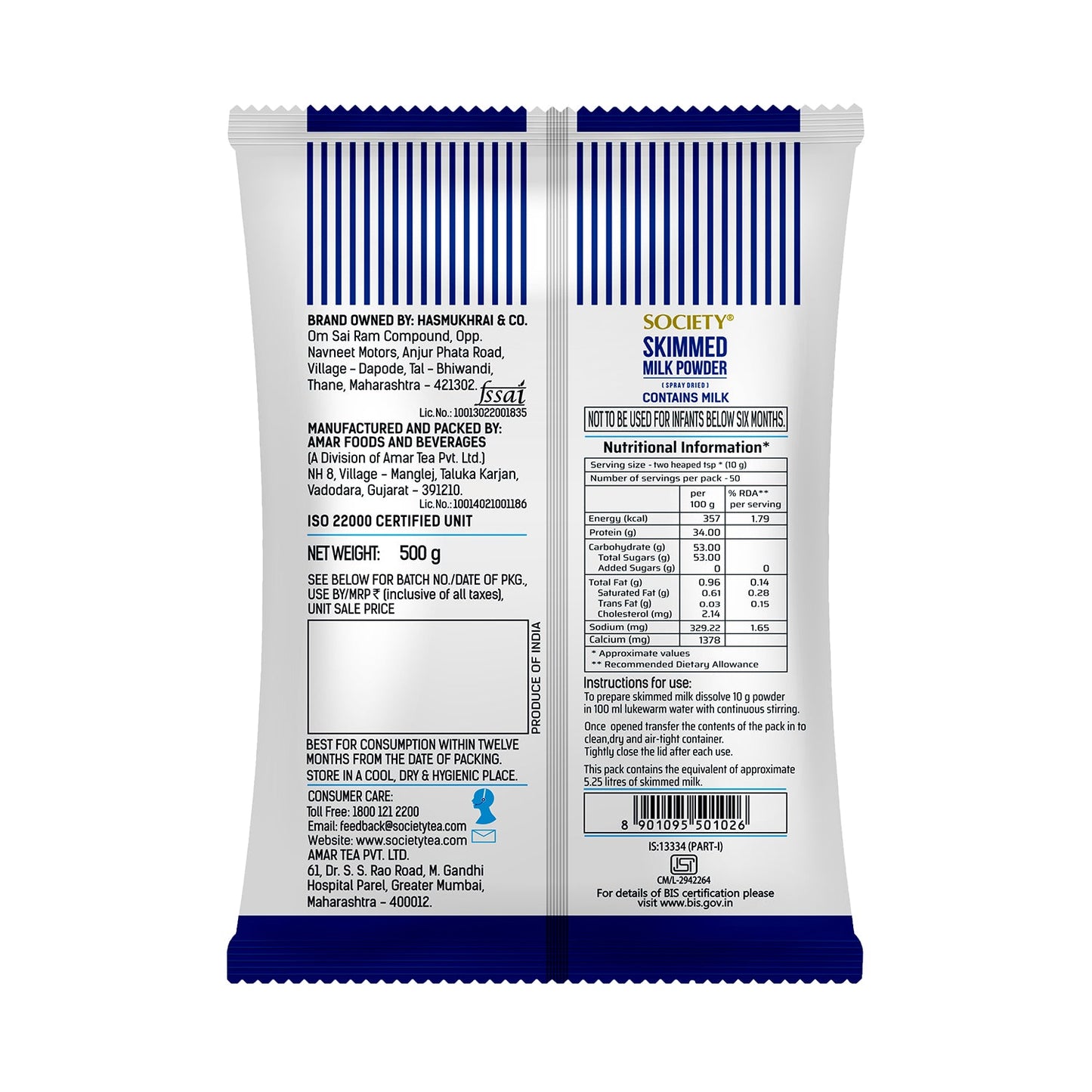 Society Skimmed Milk Powder Pouch 500 g