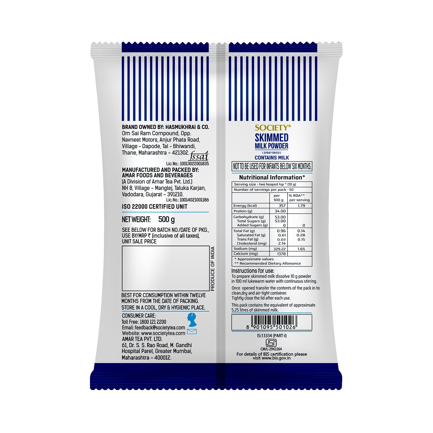Society Skimmed Milk Powder Pouch 500 g