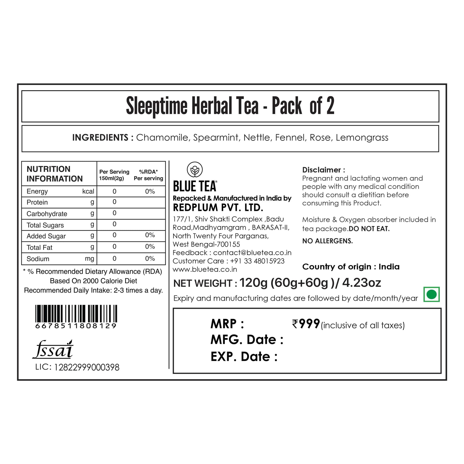 Sleep Time Herbal Tea - 60 Tea Bags 60 Tea Bags