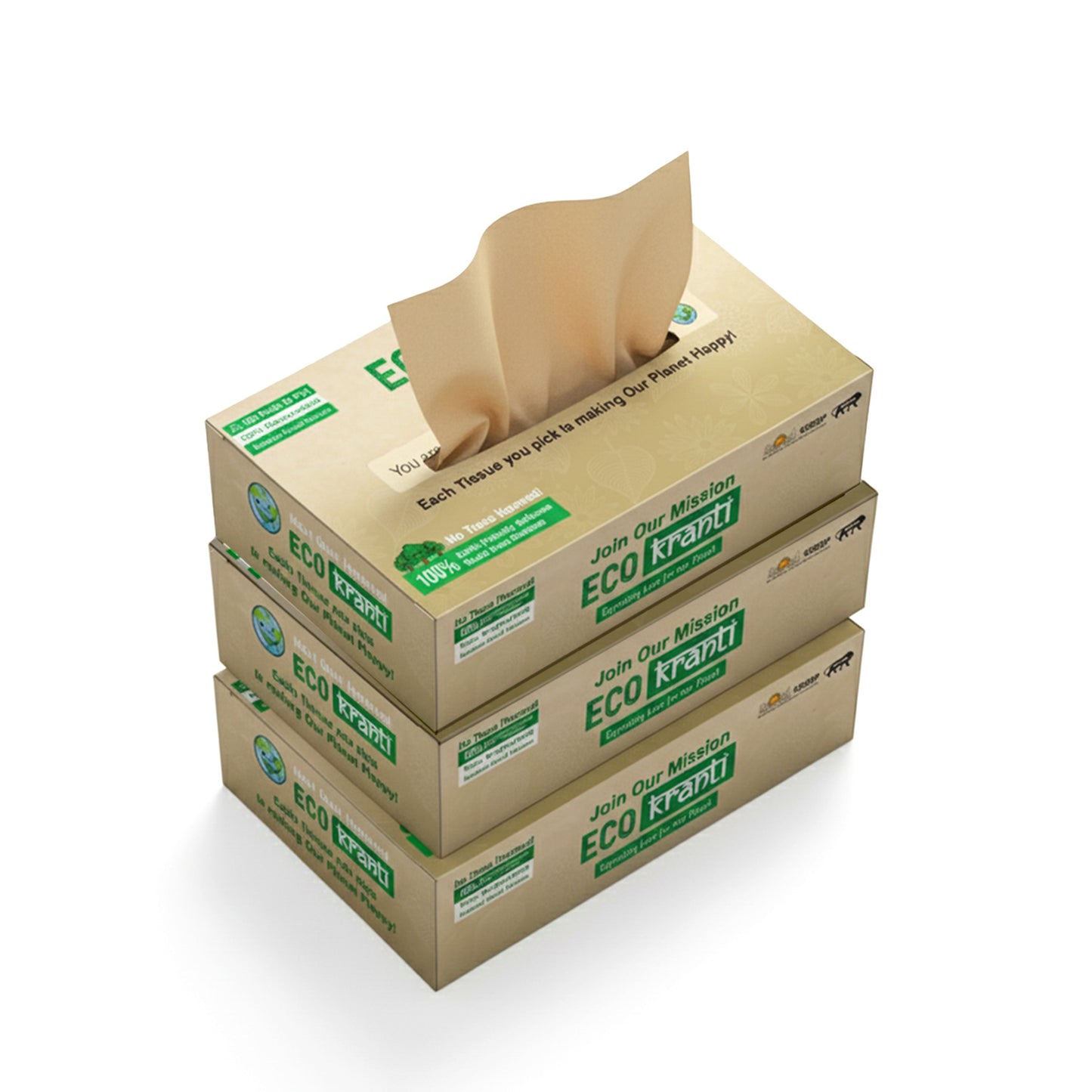 Eco Kranti - Bamboo Facial Tissue Paper Box | 100 Pulls x 3 Packs | Soft & Absorbent Face Tissues | Biodegradable, Compostable 100g
