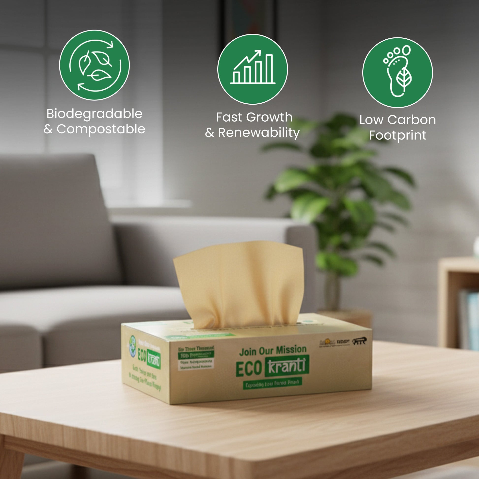 Eco Kranti - Bamboo Facial Tissue Paper Box | 100 Pulls x 3 Packs | Soft & Absorbent Face Tissues | Biodegradable, Compostable 100g