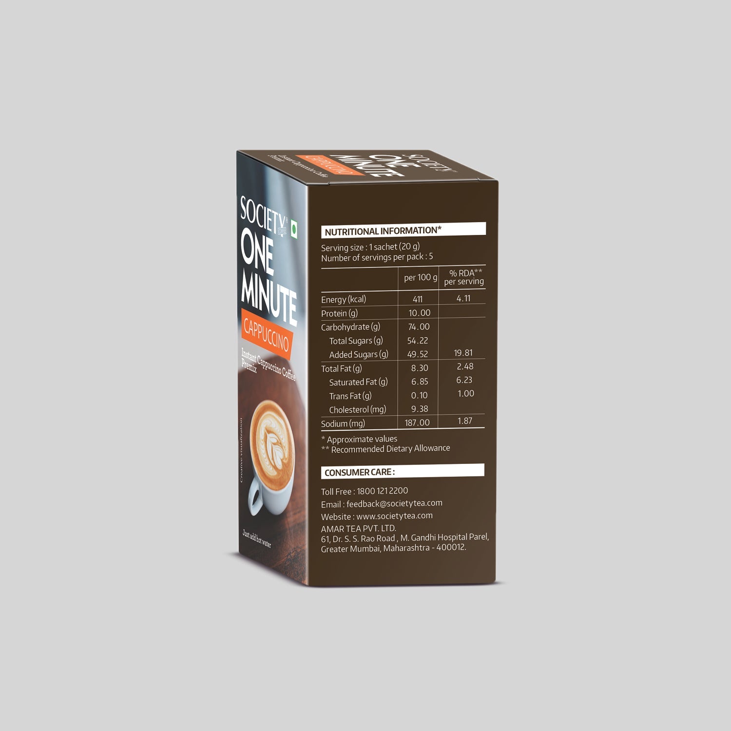 Cappuccino Premix Mono Carton - Pack of 4 100 g x 4