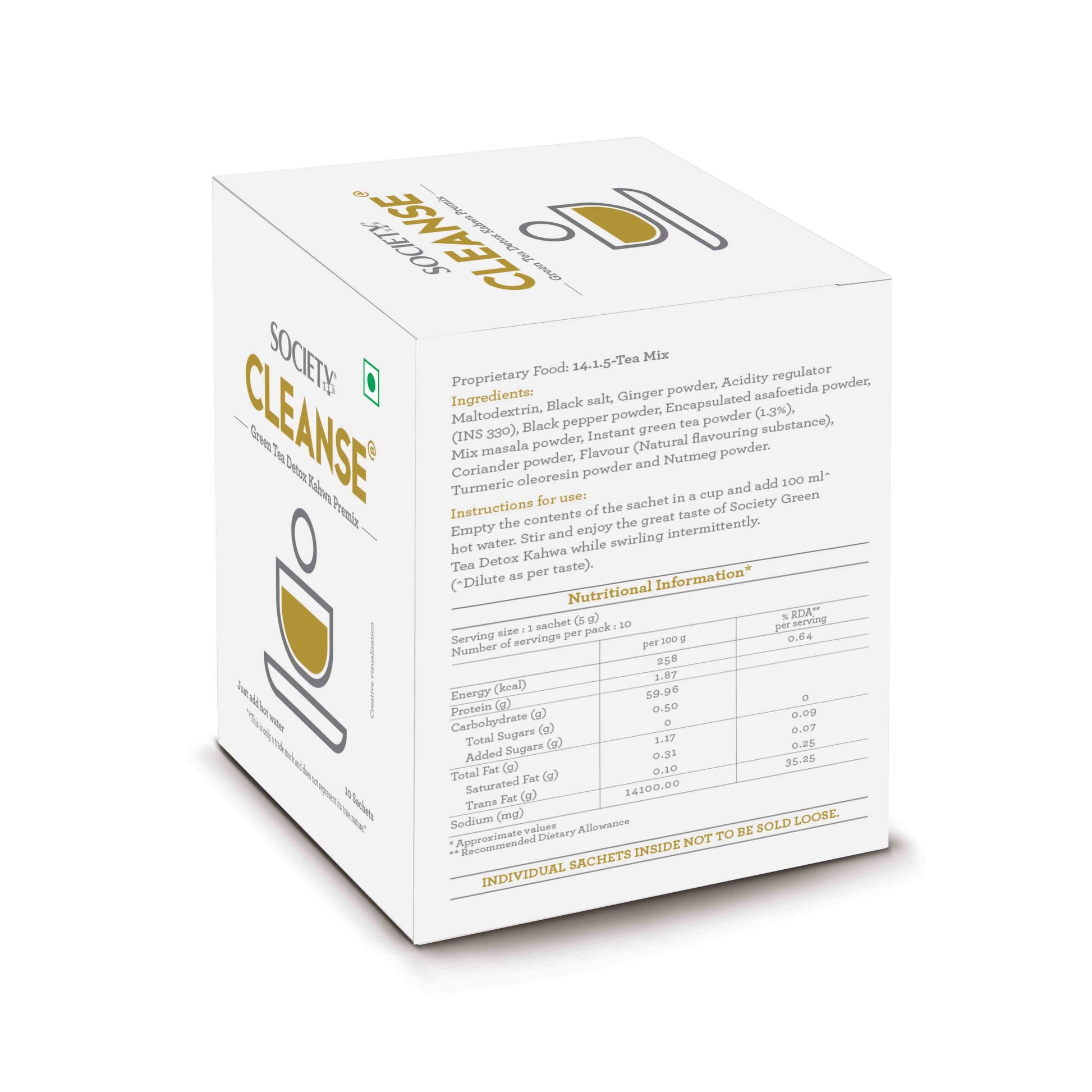 Cleanse Green Tea Detox Kahwa Premix - Pack of 5 50 g x 5