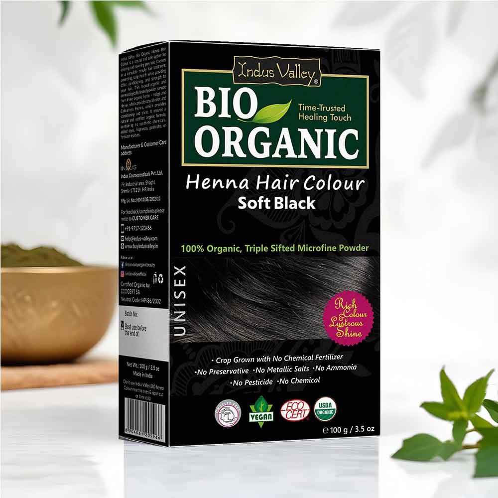 Bio Organic Soft Black Henna Hair Colour For Early Grey Hair Coverage - 100gm 100g