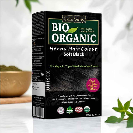 Bio Organic Soft Black Henna Hair Colour For Early Grey Hair Coverage - 100gm 100g