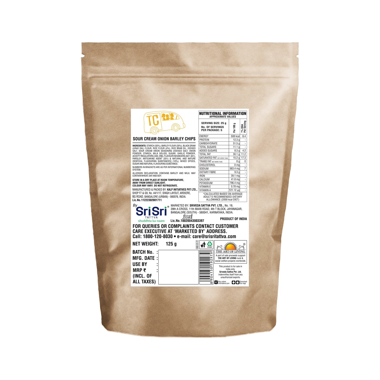 TRUE CREW - Sour Cream Onion Barley Chips, 125 g 125g