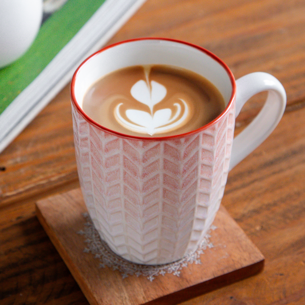 Luxe Weave Coffee Mug – Sunset Coral (Set of 2) – 300 ml 300ml