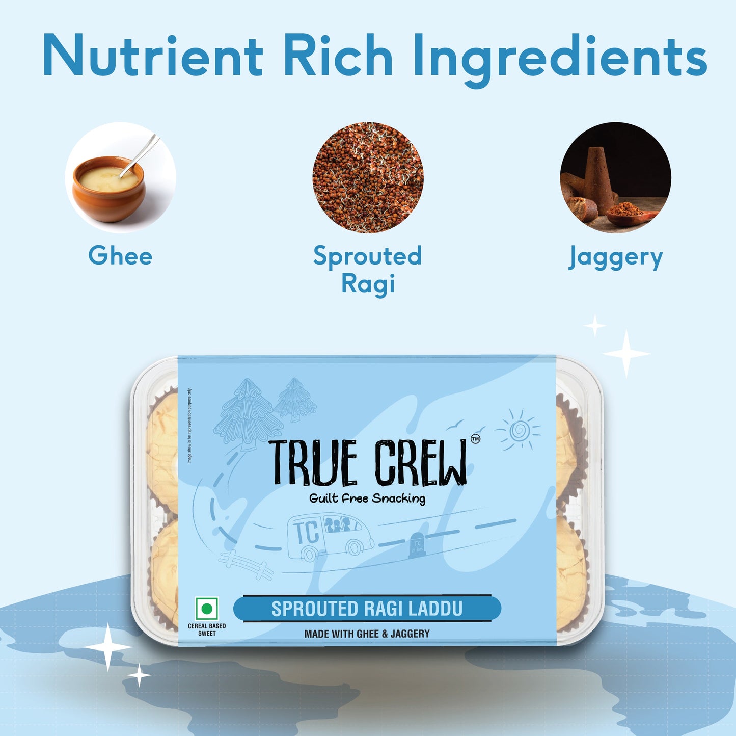 TRUE CREW - Sprouted Ragi Laddu, 180 g 180g