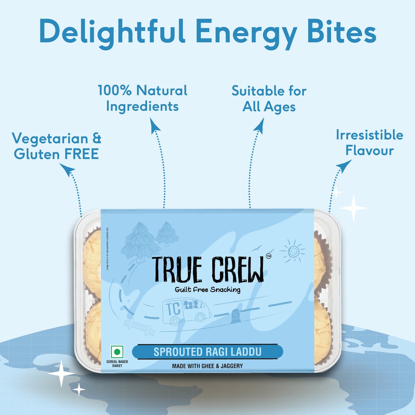 TRUE CREW - Sprouted Ragi Laddu, 180 g 180g
