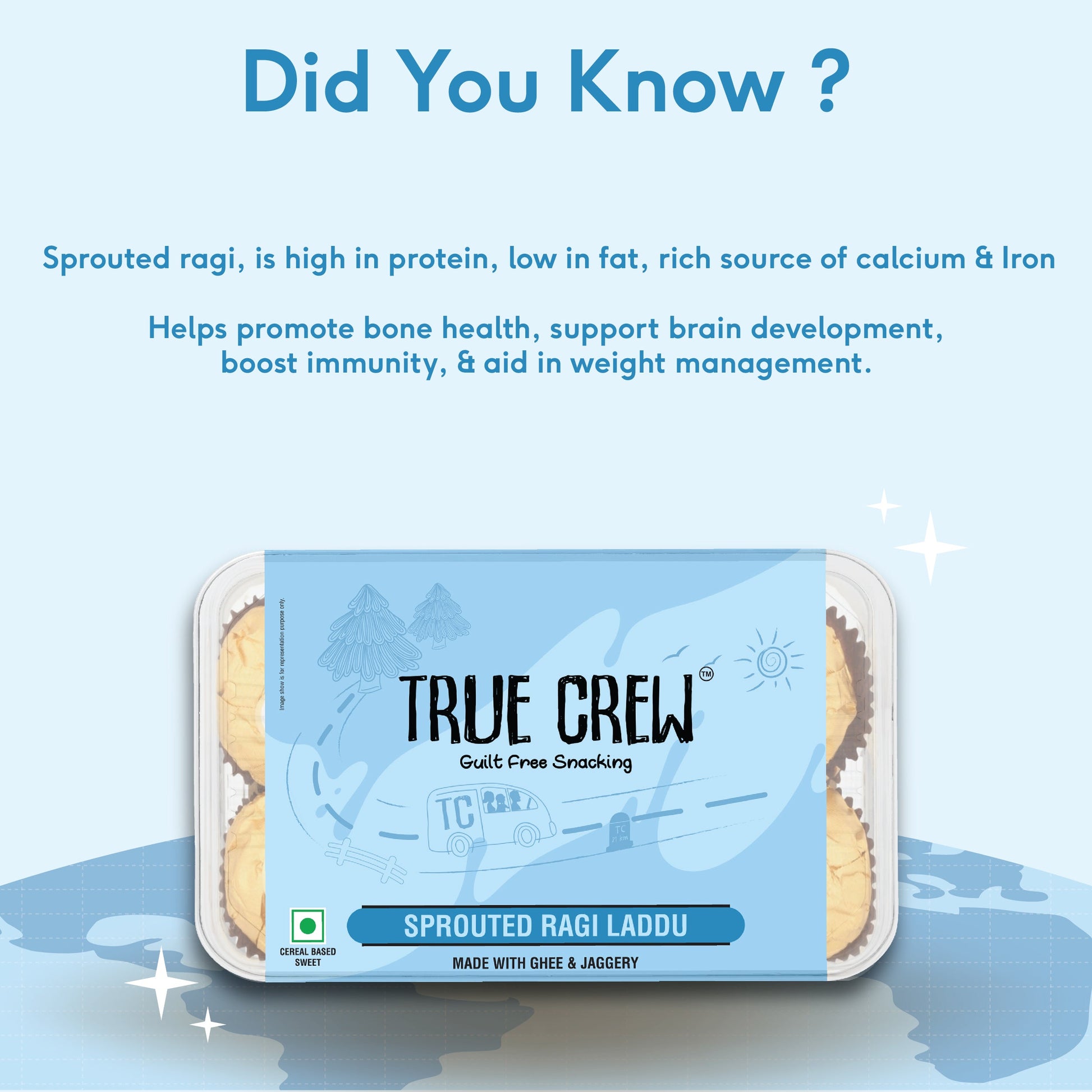 TRUE CREW - Sprouted Ragi Laddu, 180 g 180g