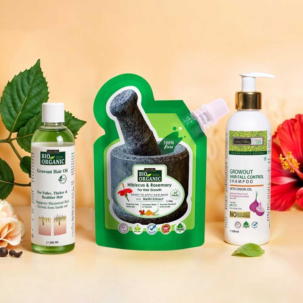 Growout Hair Oil and Shampoo 200ml Combo with Hibiscus & Rosemary Hair Growth Mask 150g for natural hair growth & nourishment 200ml