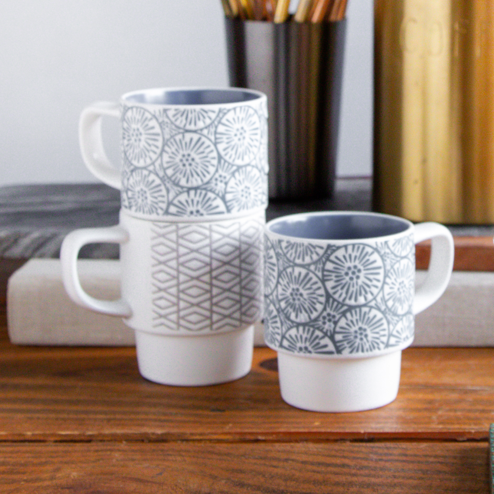 GeoBloom Stacking Mug Set (4 pcs with Stand) – 150 ml each 4pcs