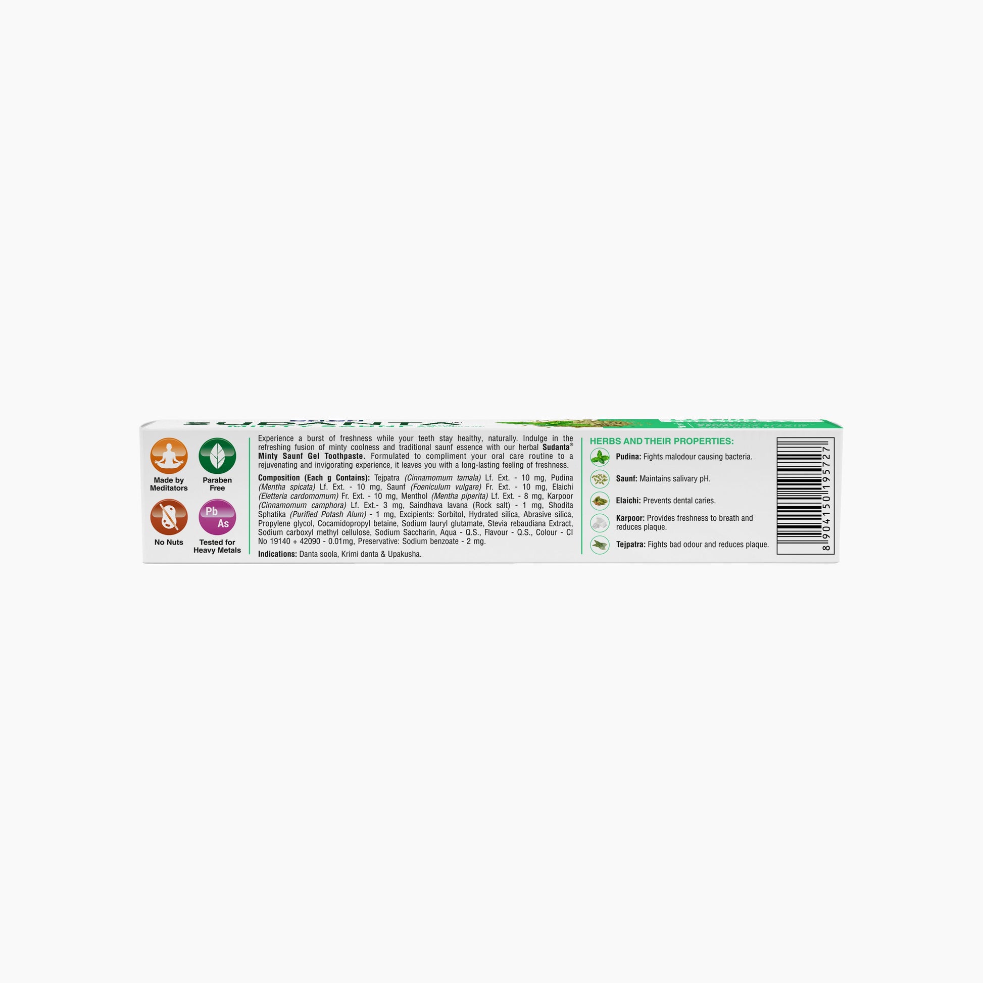 Sudanta Minty Saunf Gel Toothpaste - Non - Fluoride - 100% Vegetarian, 80 g 80g