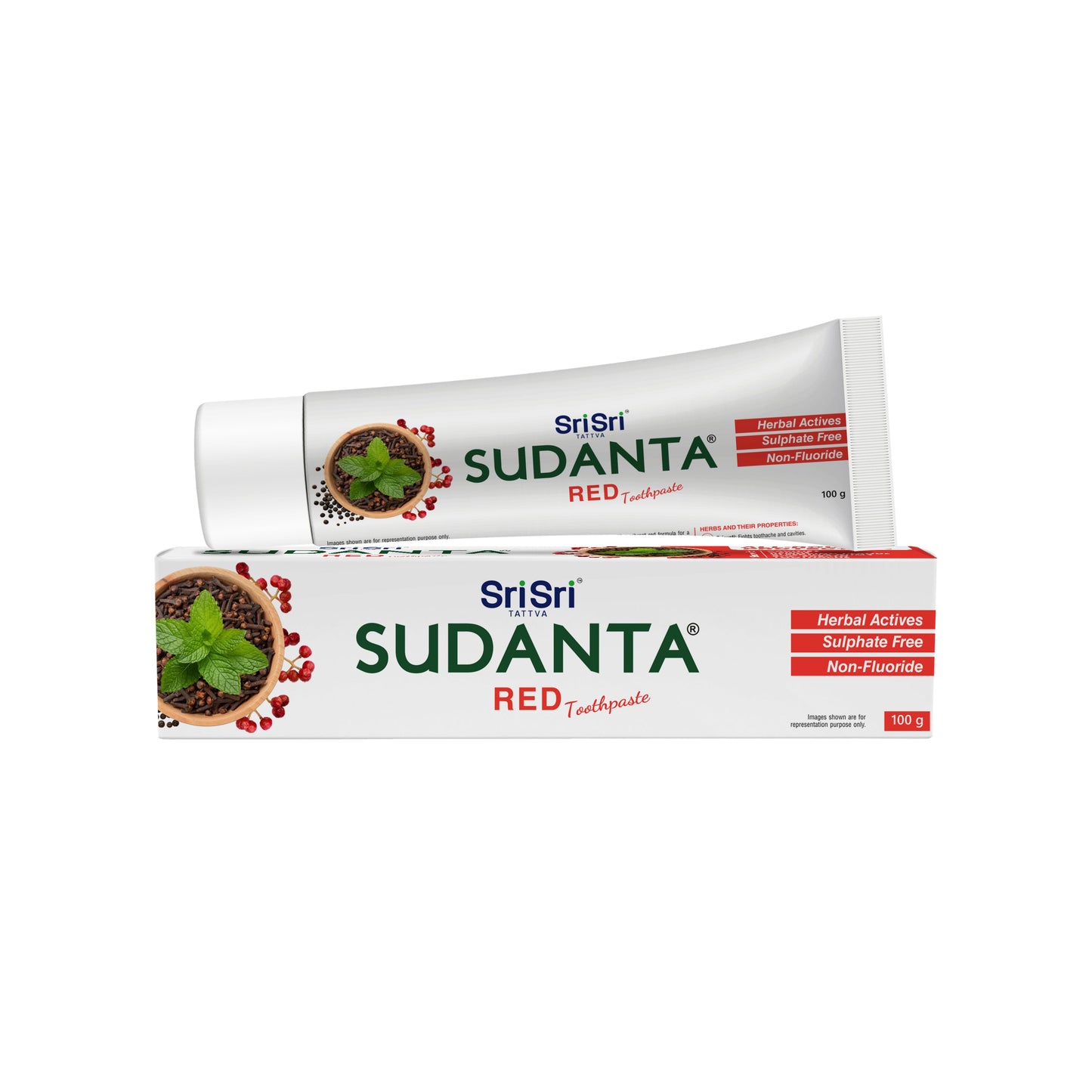 【Sri Sri Tattva】 Sudanta Red Toothpaste (Non-Fluoride, 100% Vegetarian)｜ スダンタ レッド 歯みがき粉（フッ素不使用、100%ベジタリアン）｜ 100g
