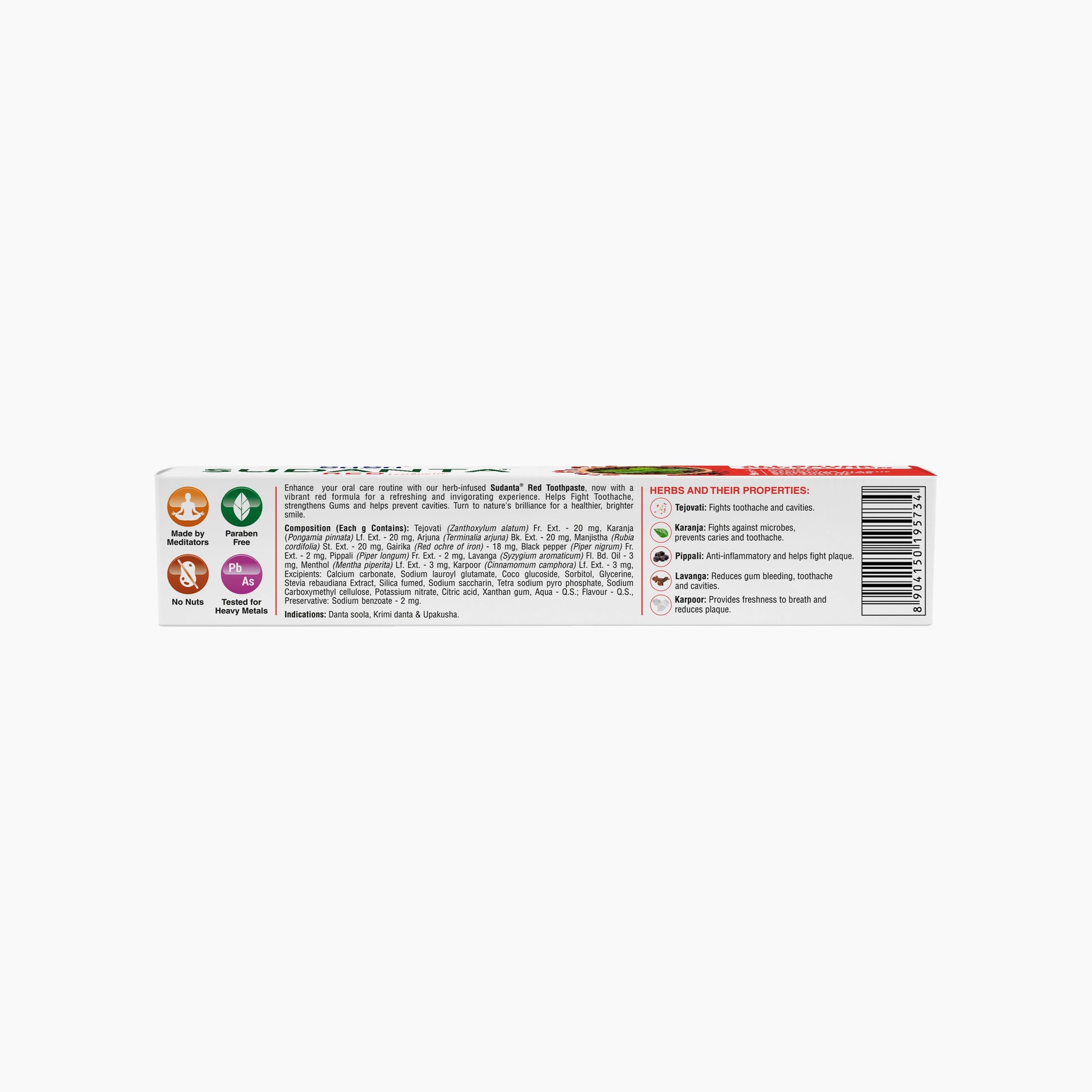 Sudanta Red Toothpaste - Non - Fluoride - 100% Vegetarian, 100 g 100g