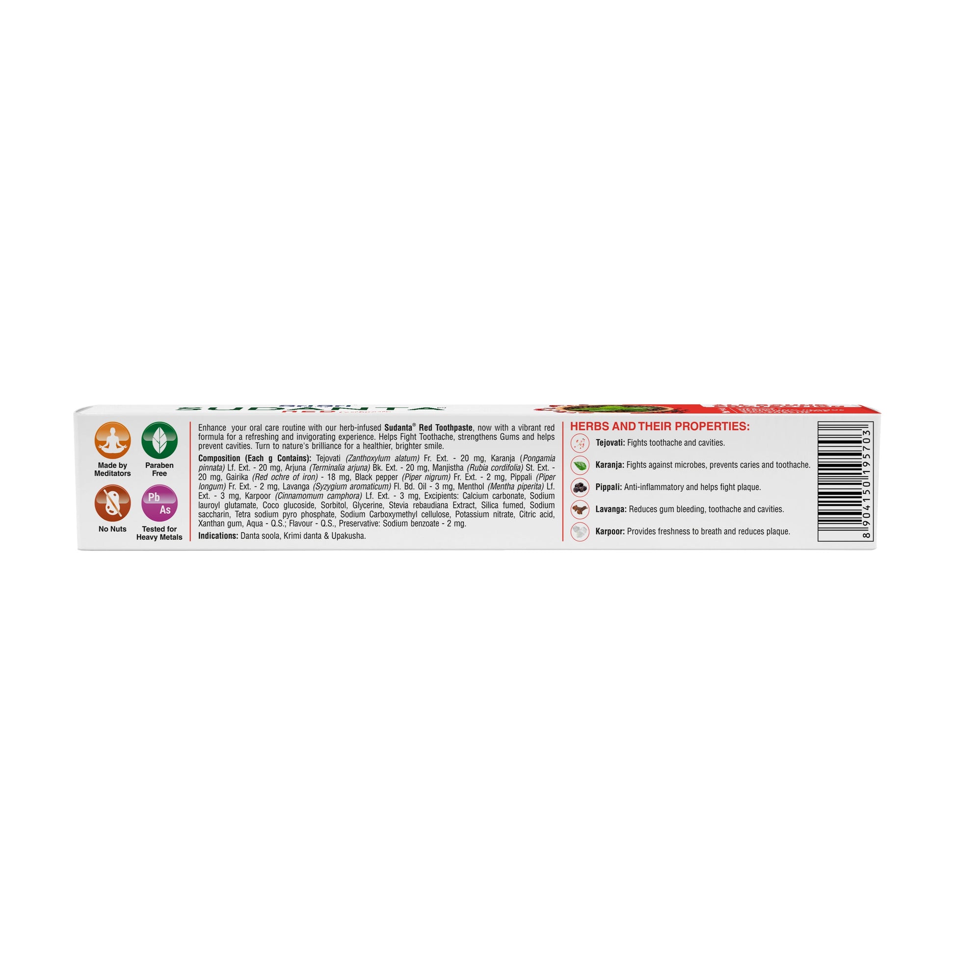 Sudanta Red Toothpaste - Non - Fluoride - 100% Vegetarian, 200 g 200g