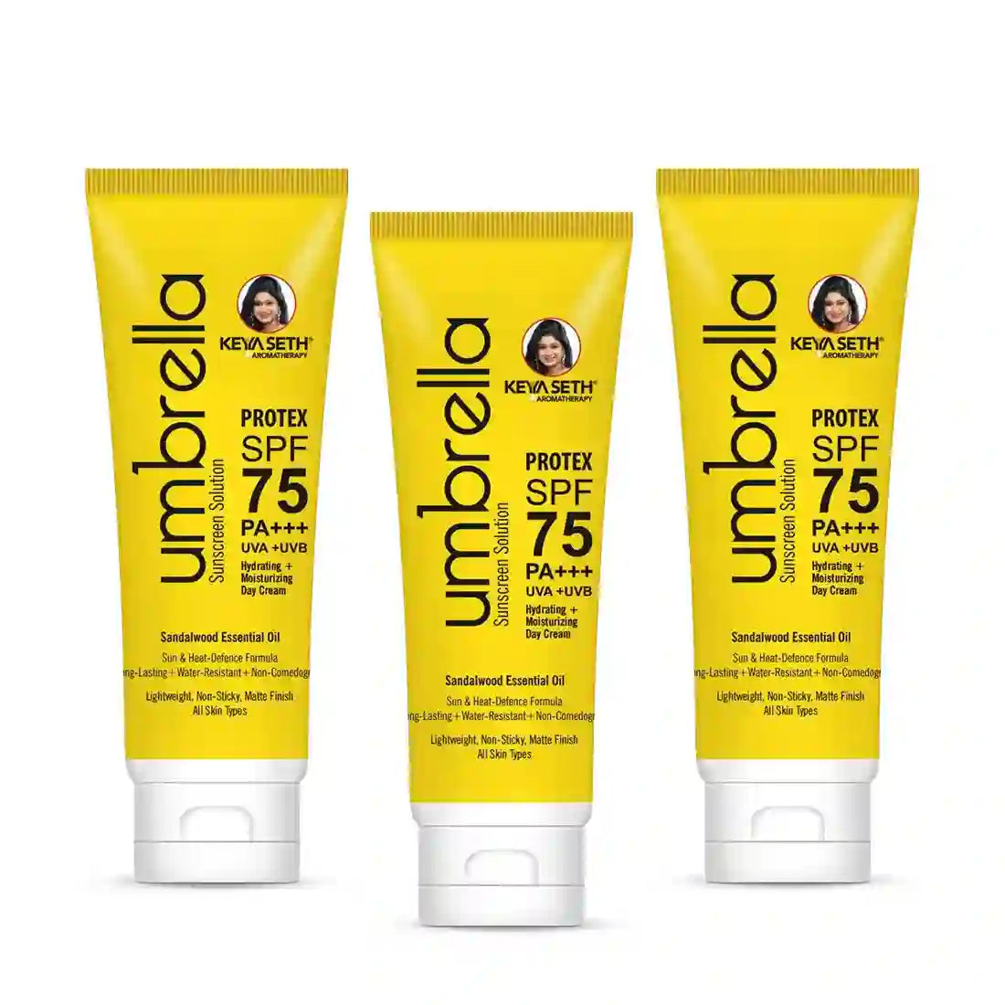 Umbrella Sunscreen Solution Protex SPF 75 Broad Spectrum Protection, Hydrating, No White Cast, Lightweight Matte Finish with Sandalwood Oil 18g