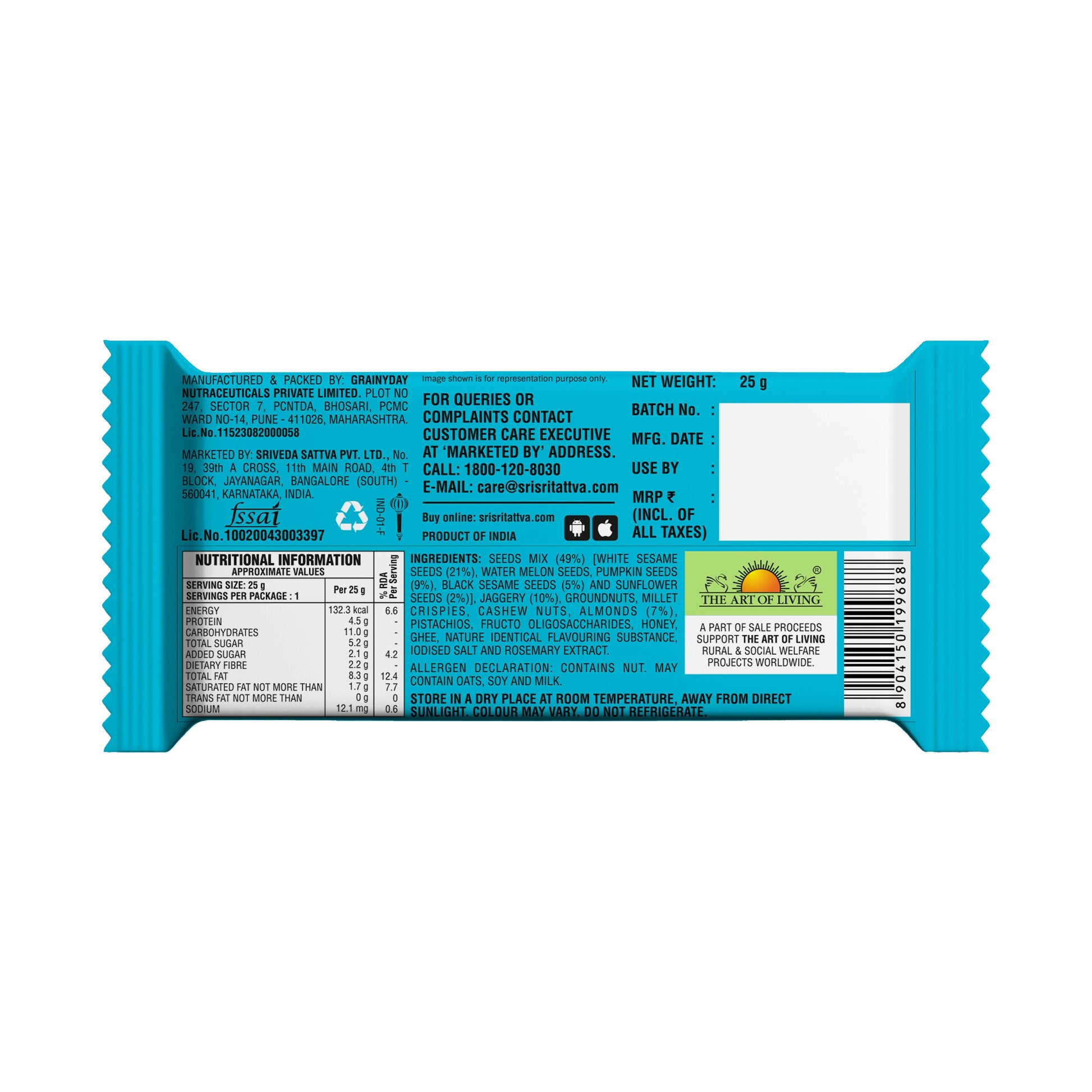 TRUE CREW - Super Seed Bar, 25 g Each (Pack of 10) 25gx10