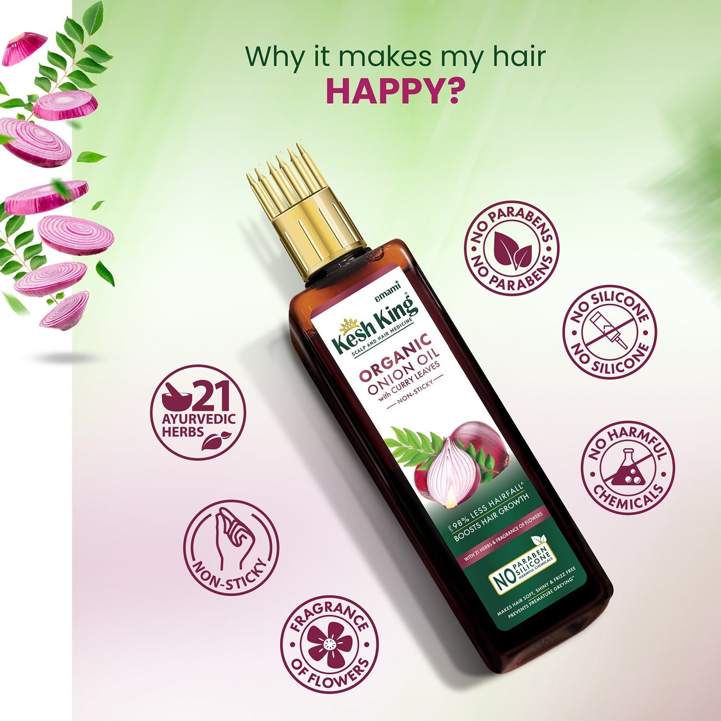 Kesh King Organic Onion Oil With Curry Leaves 200 ml