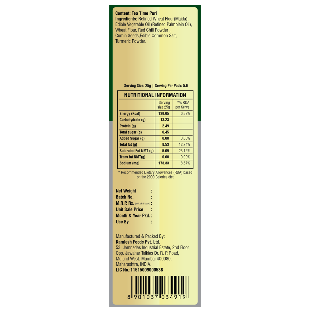 Chai Nashta - Tea Time Puri 140g