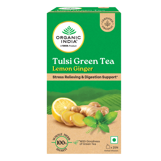 【Organic India】 Tulsi Green Tea Lemon Ginger & Detox Kahwa Combo｜トゥルシー グリーンティー レモンジンジャー & デトックスカワ コンボ｜25 Bags + 25 Bags