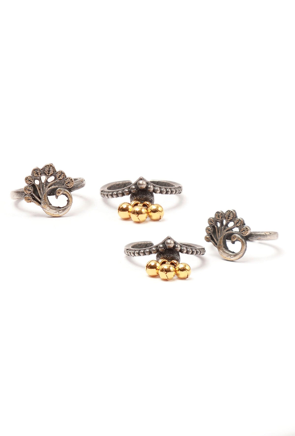 Set of 4: Malvika Silver Brass Toering