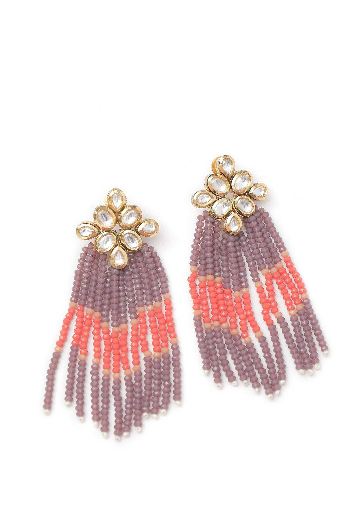 Lilac Beads Kundan Earrings