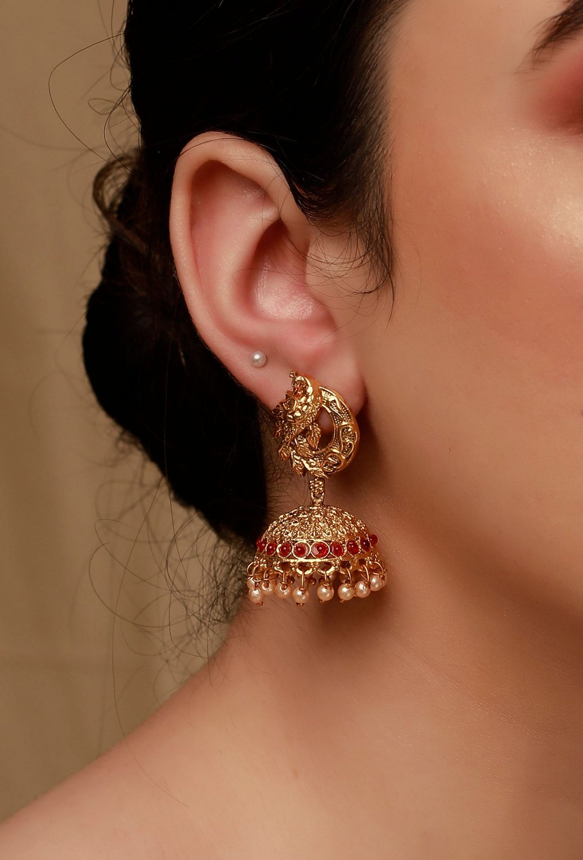 Gold & Pink Kundan Brass Earrings