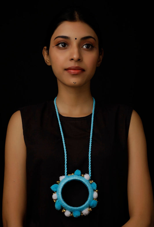 Sky Blue Pom Pom Handcrafted Necklace