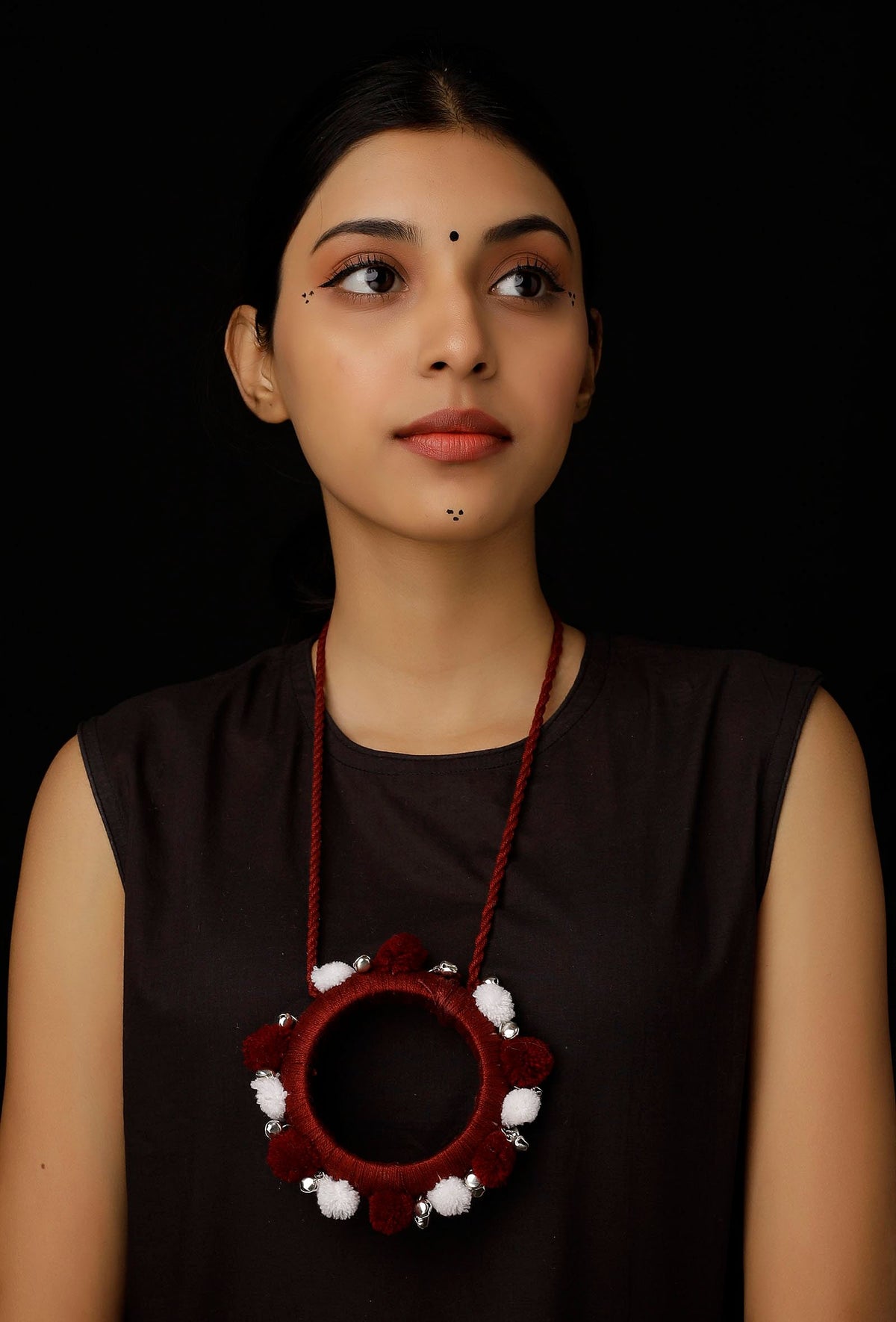 Maroon Pom Pom Handcrafted Tribal Necklace