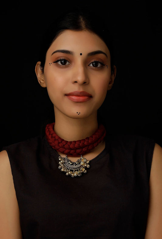 Mehreen Maroon Kundan Tribal Necklace