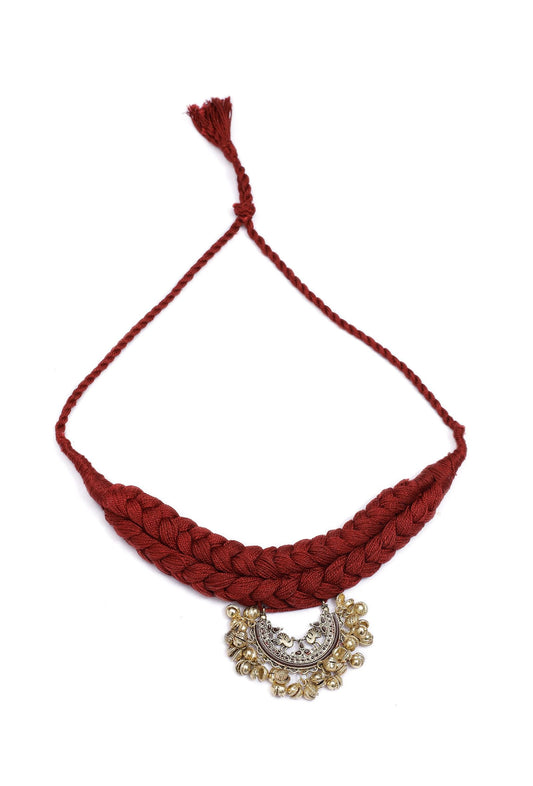 Mehreen Maroon Kundan Tribal Necklace