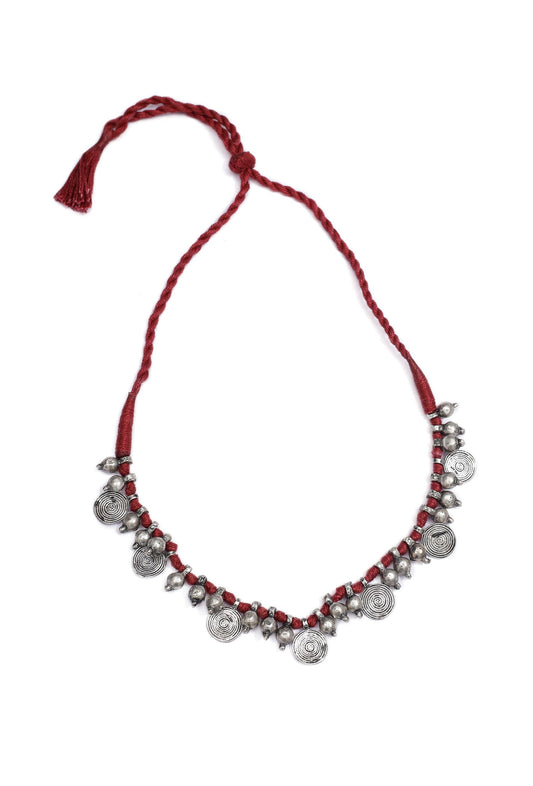 Maroon with Silver Coin Tribal Choker