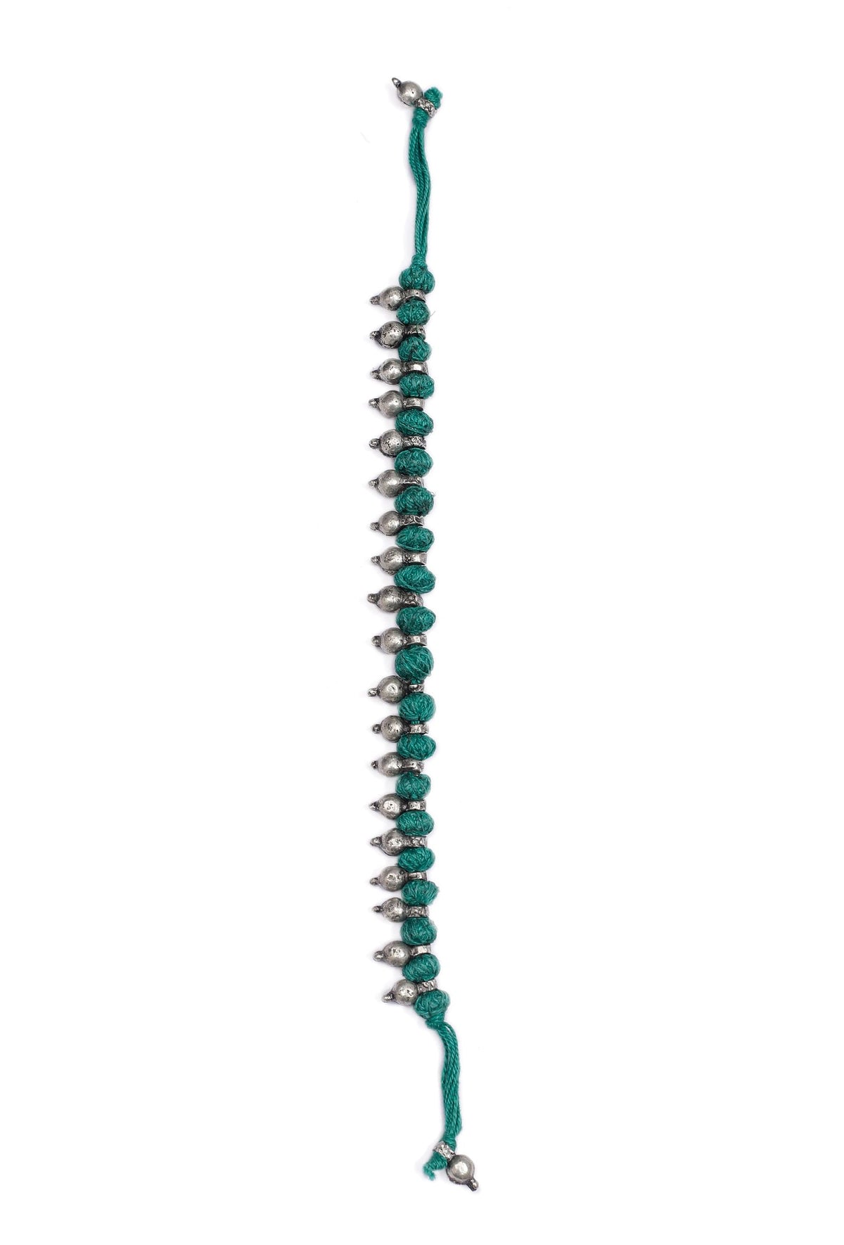 Set of 2: Teal with Silver Beads Tribal Anklet