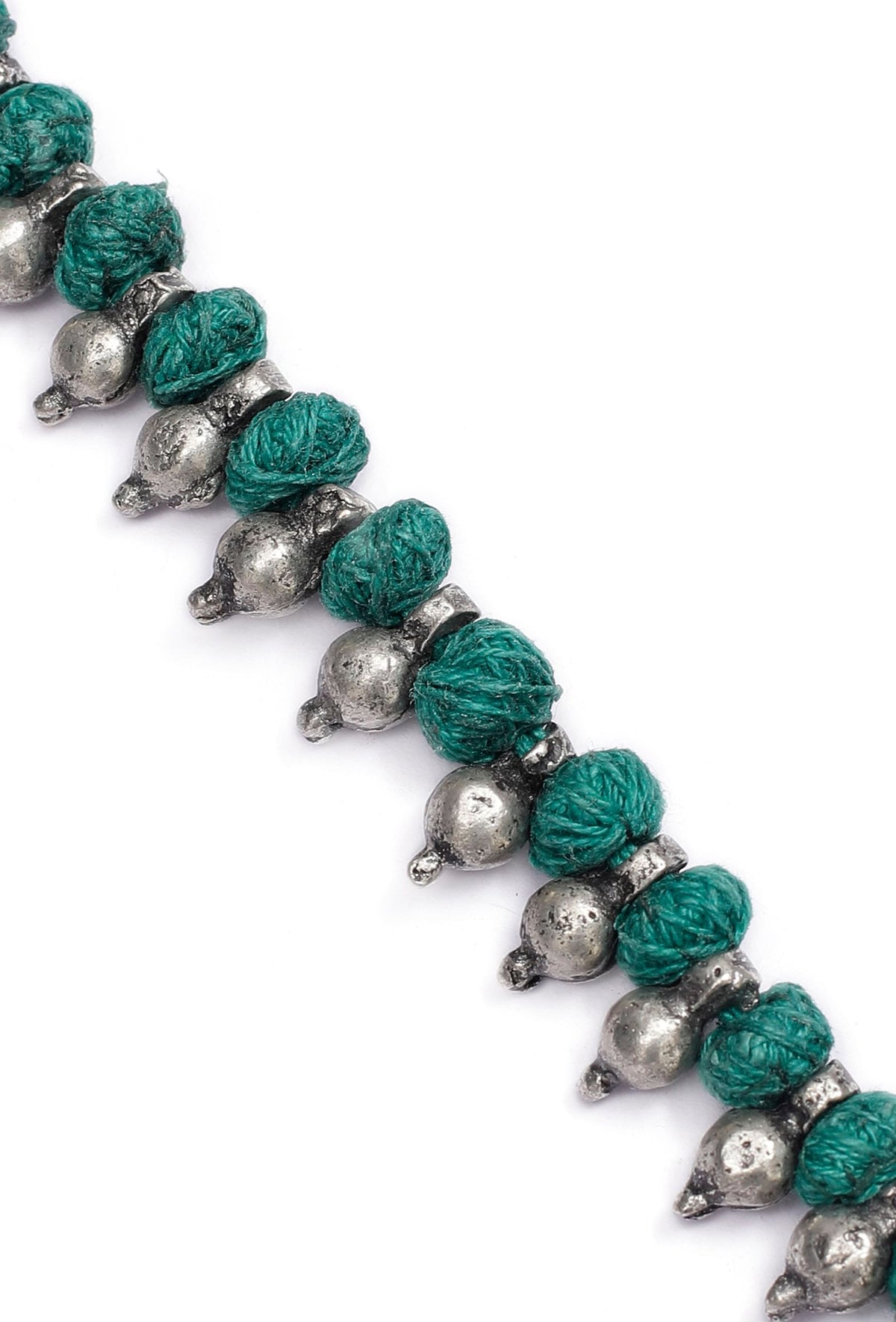 Set of 2: Teal with Silver Beads Tribal Anklet