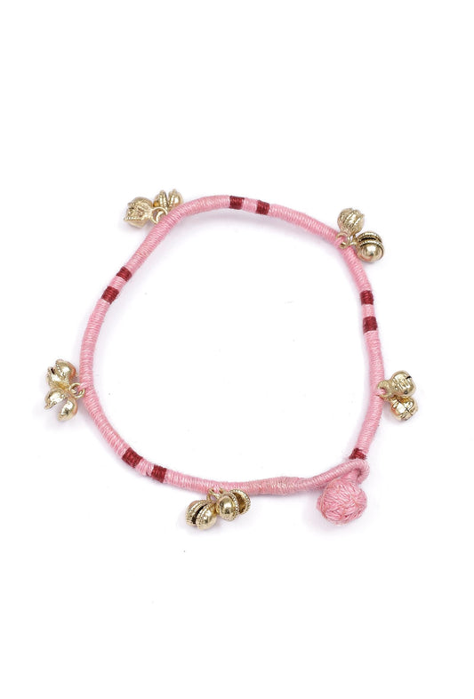 Set of 2: Rose Pink Ghungroo Tribal Anklet