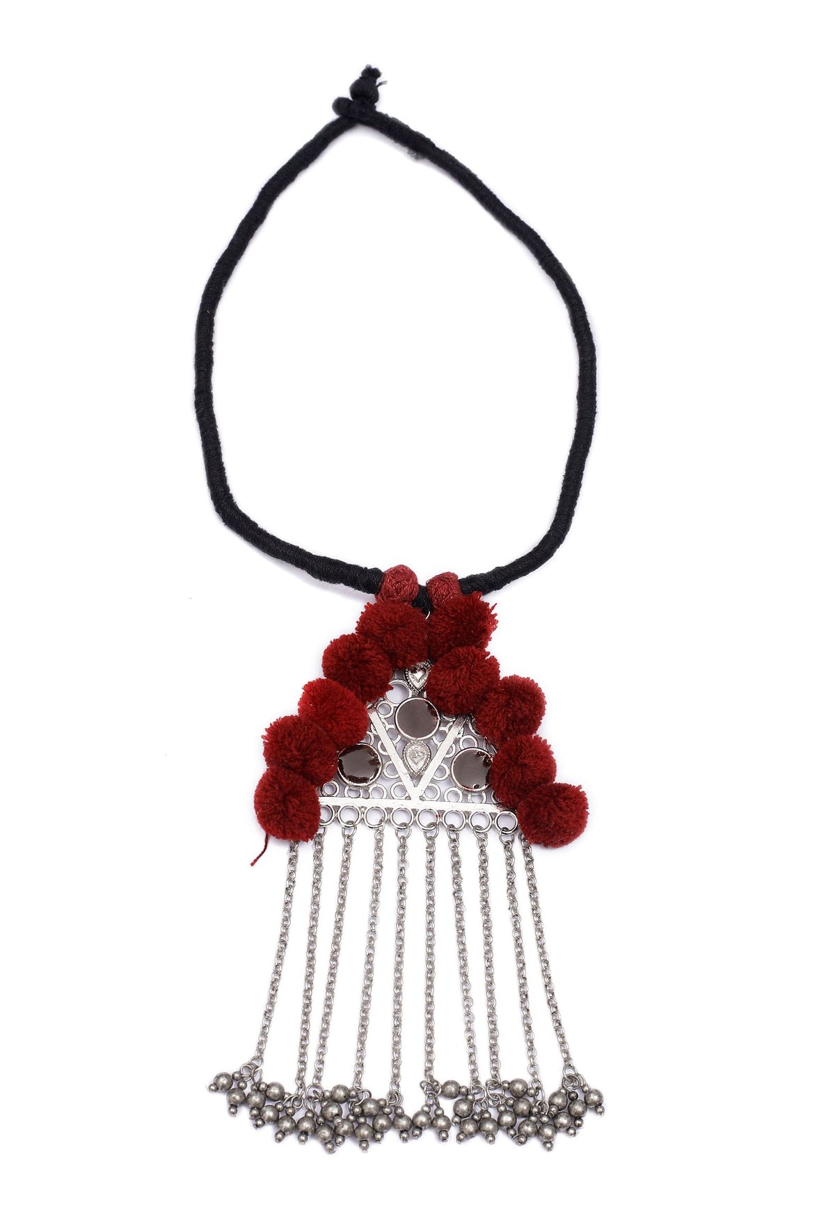 Maroon Pom Pom Handcrafted Tribal Necklace