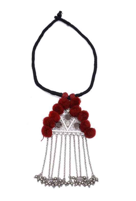 Maroon Pom Pom Handcrafted Tribal Necklace
