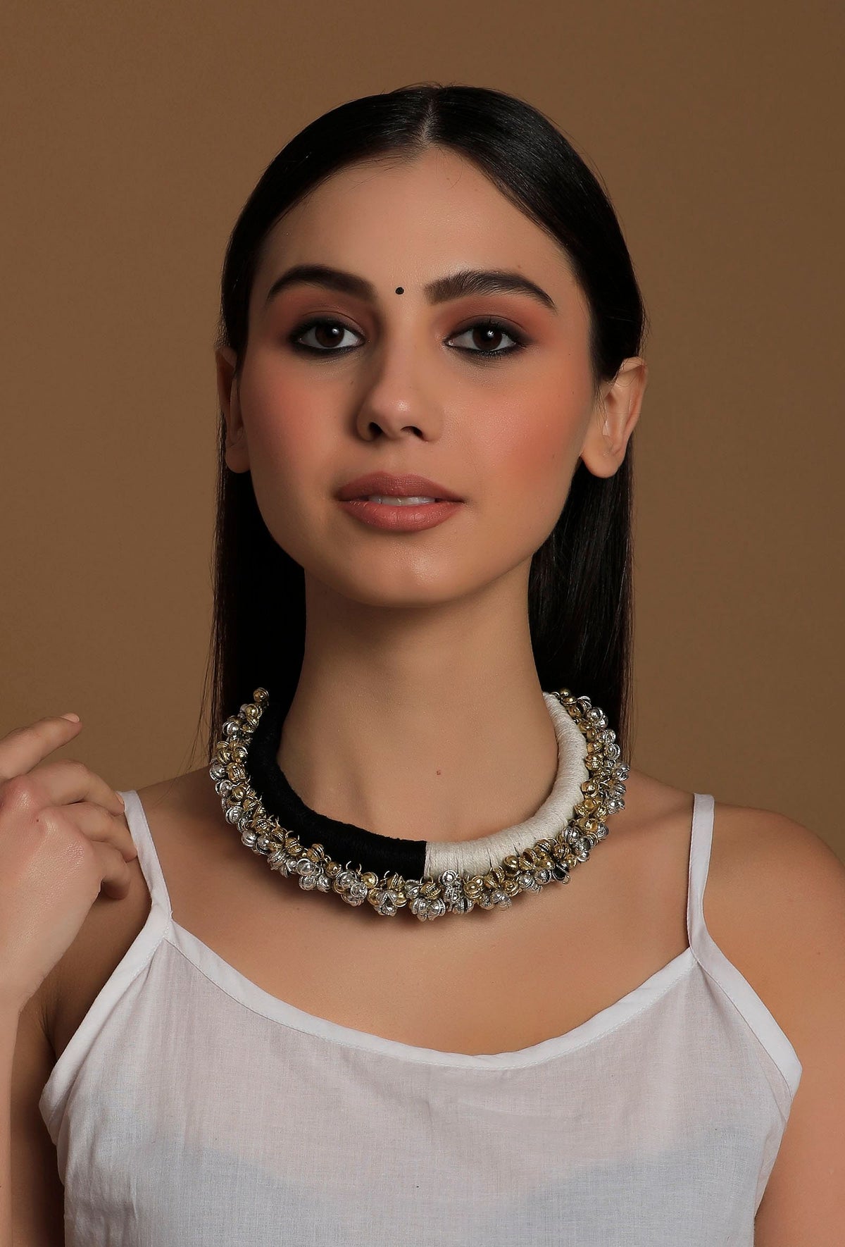 Astira Duo White and Black Tribal Ghungroo Necklace