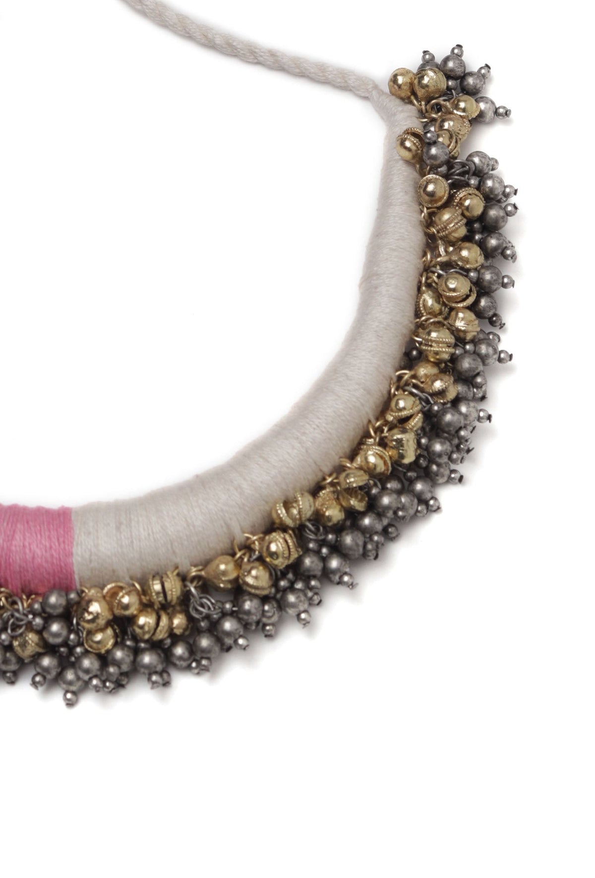 Maahi Duo White and Pink Tribal Gold Ghungroo Necklace