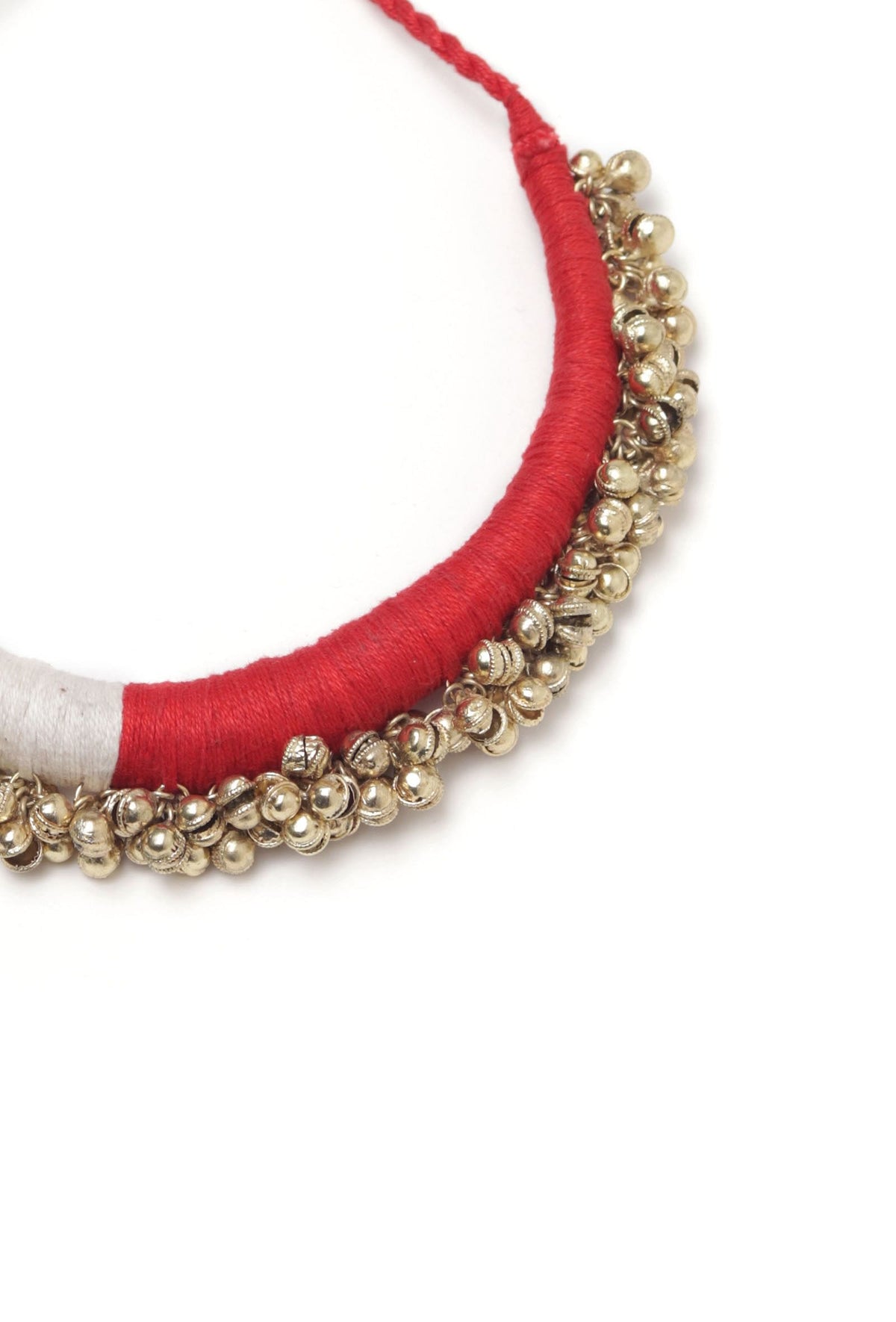 Swatsa Duo Red and Pink Tribal Gold Ghungroo Necklace