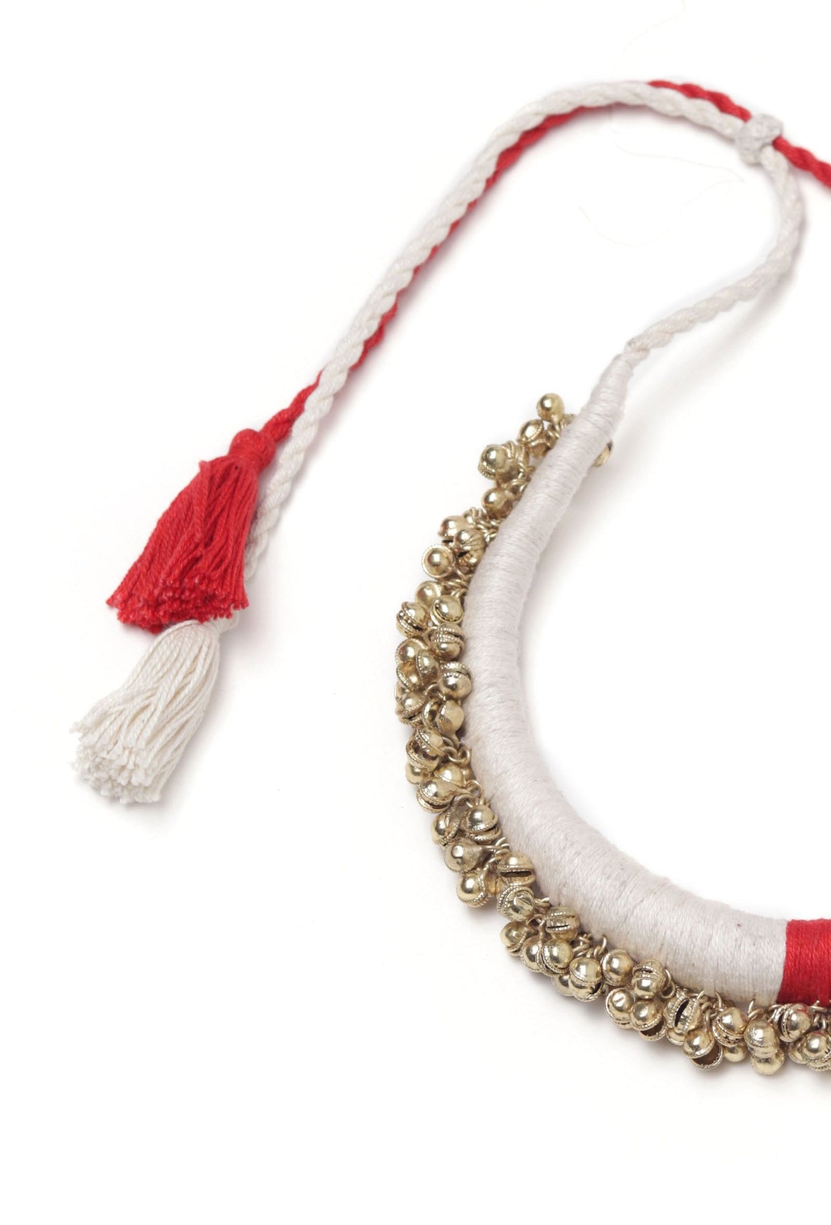Swatsa Duo Red and Pink Tribal Gold Ghungroo Necklace