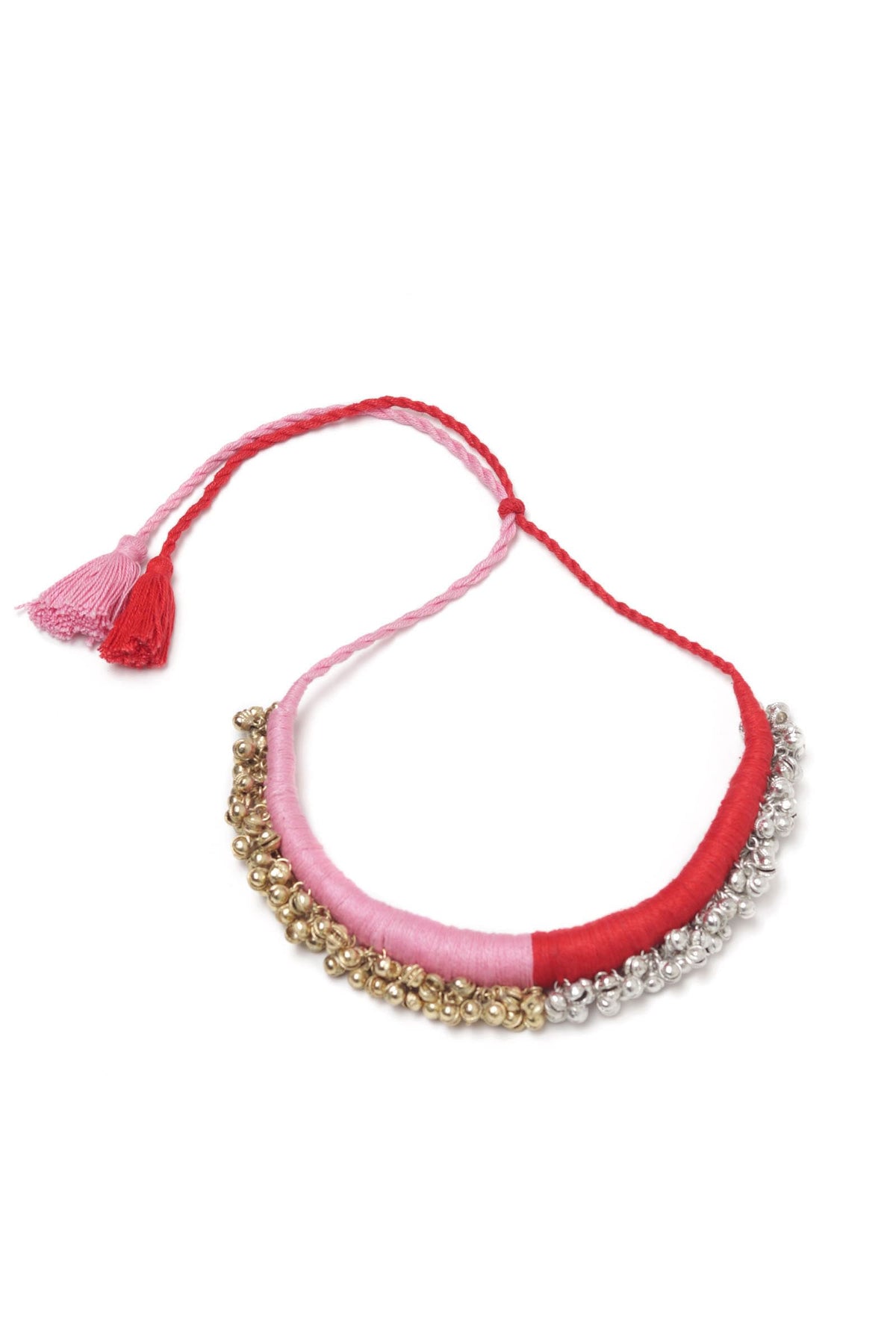 Lishika Duo Red and Pink Tribal Ghungroo Necklace