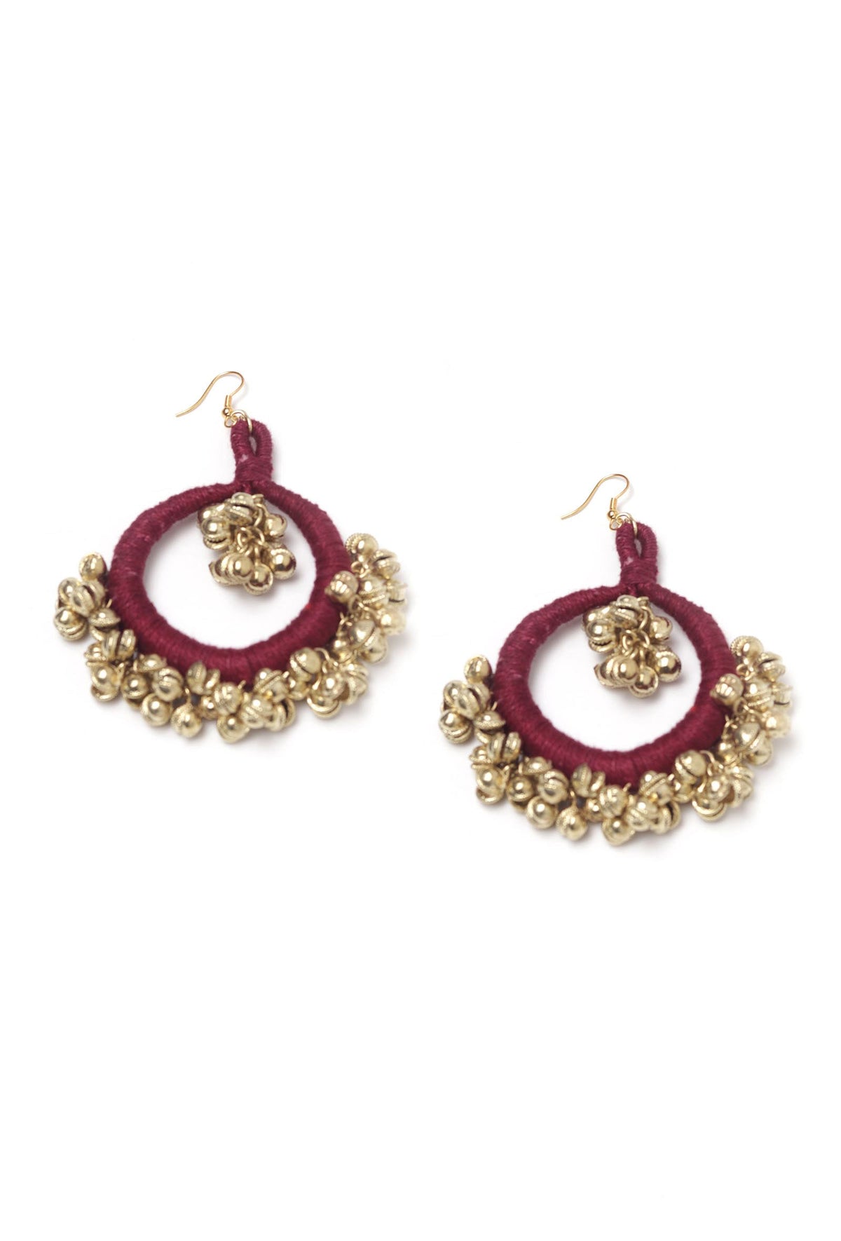 Aza Burgundy Red Ghungroo Tribal Earrings