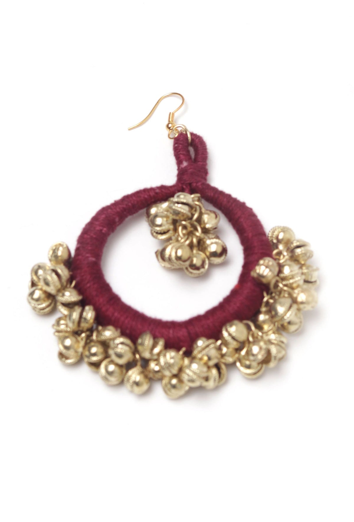 Aza Burgundy Red Ghungroo Tribal Earrings