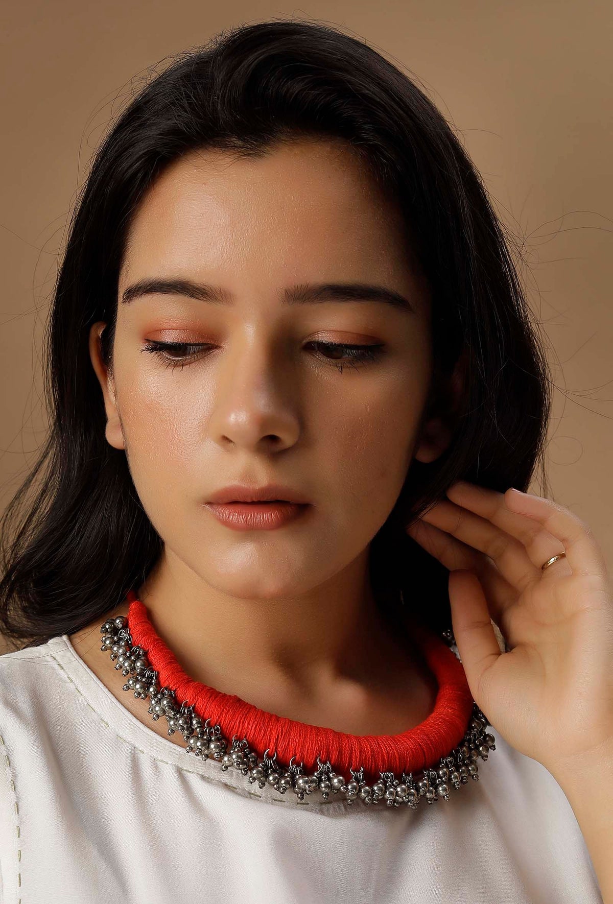 Parigul Orange Tribal Ghungroo Necklace