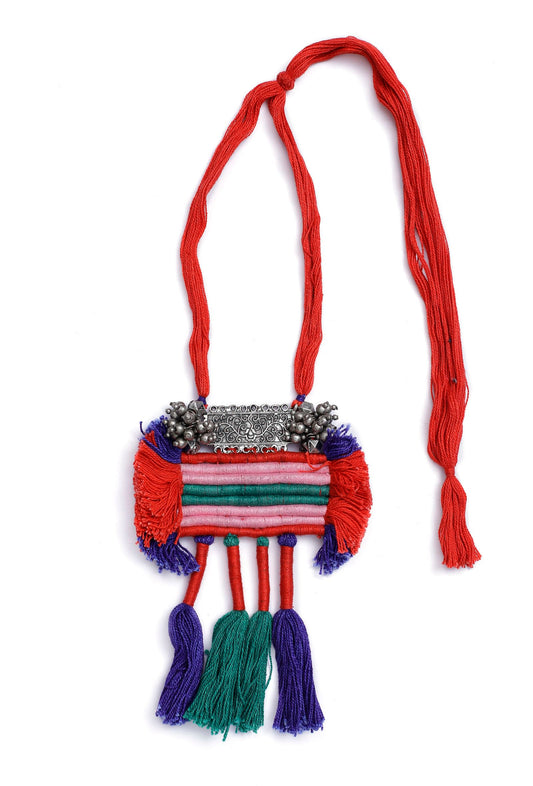 Fatima Block Contrast Silver Tribal Necklace