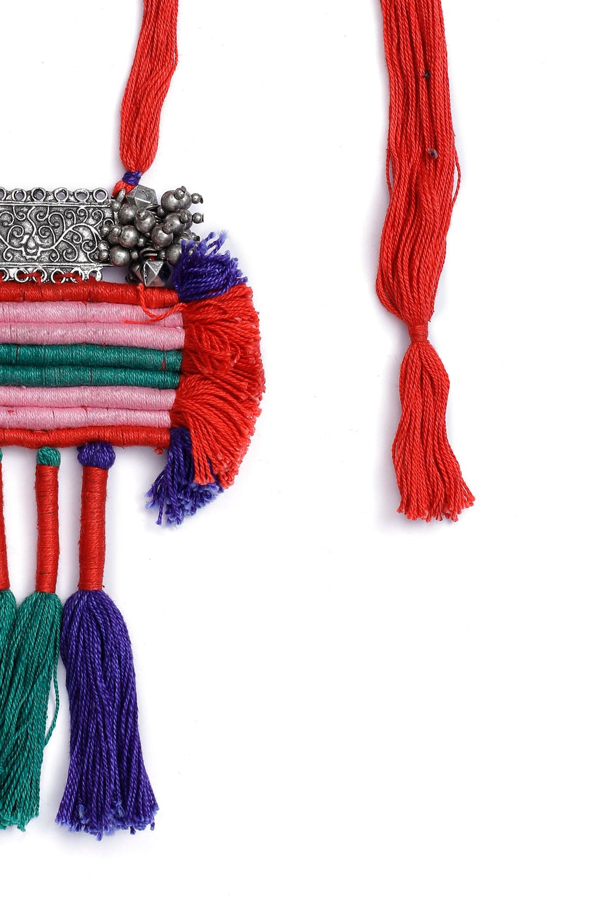 Fatima Block Contrast Silver Tribal Necklace
